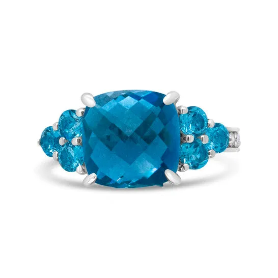 JMS always Rings Original Haus of Brilliance 18K White Gold 10mm Cushion Shaped Blue Topaz and 16 Cttw Diamond 3 Stone Style Ring FG Color VS1VS2 Clarity Ring Size 65 JMS always Rings Original Haus of Brilliance 18K White Gold 10mm Cushion Shaped Blue Topaz and 16 Cttw Diamond 3 Stone Style Ring FG Color VS1VS2 Clarity Ring Size 65