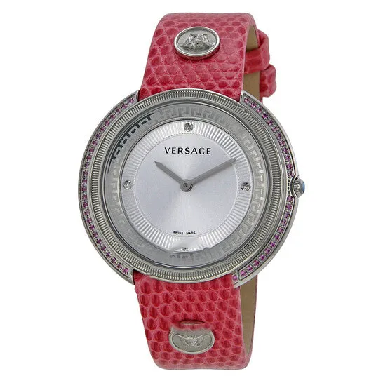JMS always Watches Original Versace Thea Silver Dial Pink Lizard Ladies Watch VA7070013