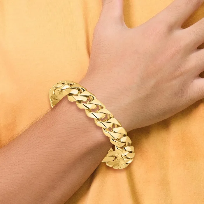 MDS Bracelets Solid 14K Yellow Gold 8 inch 14mm Hand Polished Fancy Traditional Link with Box Catch Clasp Bracelet MDS Bracelets Solid 14K Yellow Gold 8 inch 14mm Hand Polished Fancy Traditional Link with Box Catch Clasp Bracelet