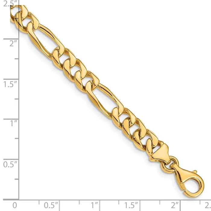 MDS Bracelets Solid 14K Yellow Gold 8 inch 7mm Hand Polished Figaro Link with Fancy Lobster Clasp Bracelet