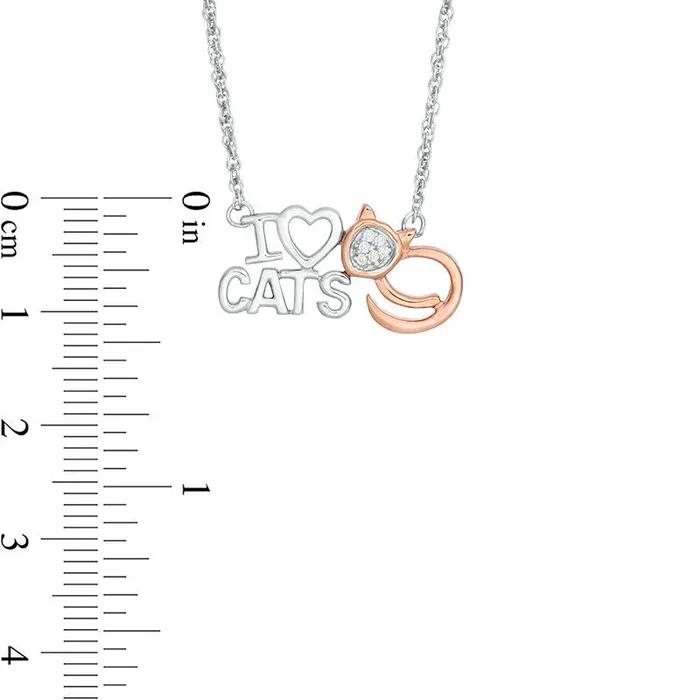 Natural Diamond Accent I Heart CATS Necklace in Sterling Silver and 10K Rose Gold 175 Goldia Necklaces Natural Diamond Accent I Heart CATS Necklace in Sterling Silver and 10K Rose Gold 175 Goldia Necklaces