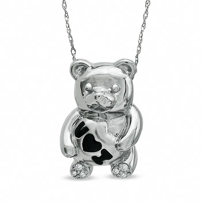 Natural Diamond Accent I Heart U Teddy Bear Pendant in 10K White Gold Goldia Necklaces Natural Diamond Accent I Heart U Teddy Bear Pendant in 10K White Gold Goldia Necklaces