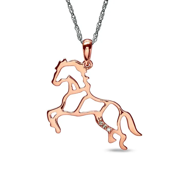 Natural Diamond Accent Stallion Horse Pendant in Rose IP Sterling Silver Goldia Necklaces Natural Diamond Accent Stallion Horse Pendant in Rose IP Sterling Silver Goldia Necklaces