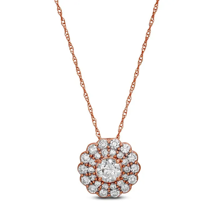 Necklaces 075 CT TW Natural Diamond Flower Frame Pendant in 14K Rose Gold Goldia Necklaces 075 CT TW Natural Diamond Flower Frame Pendant in 14K Rose Gold Goldia
