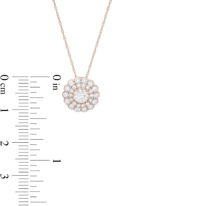 Necklaces 075 CT TW Natural Diamond Flower Frame Pendant in 14K Rose Gold Goldia