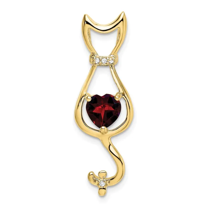 Necklaces 10K Yellow Gold Garnet and Real Diamond Cat Pendant Goldia