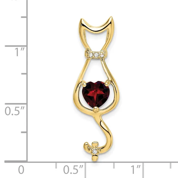 Necklaces 10K Yellow Gold Garnet and Real Diamond Cat Pendant Goldia