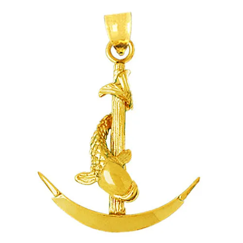 Necklaces 14K Gold 3D Fish Wrapped Around Ship Anchor Pendant Goldia Necklaces 14K Gold 3D Fish Wrapped Around Ship Anchor Pendant Goldia