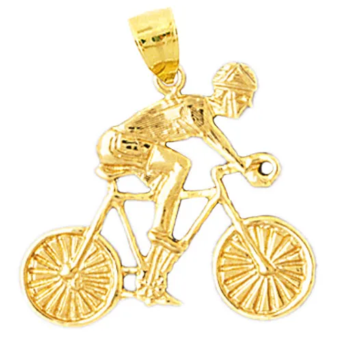 Necklaces 14K Gold Bicycle and Rider Pendant Goldia
