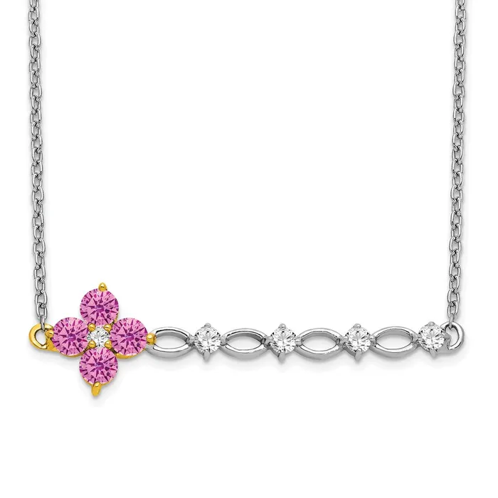 Necklaces 14k TwoTone Gold Creat Pink SapphireReal Diamond 18in Floral Bar Necklace Goldia Necklaces 14k TwoTone Gold Creat Pink SapphireReal Diamond 18in Floral Bar Necklace Goldia