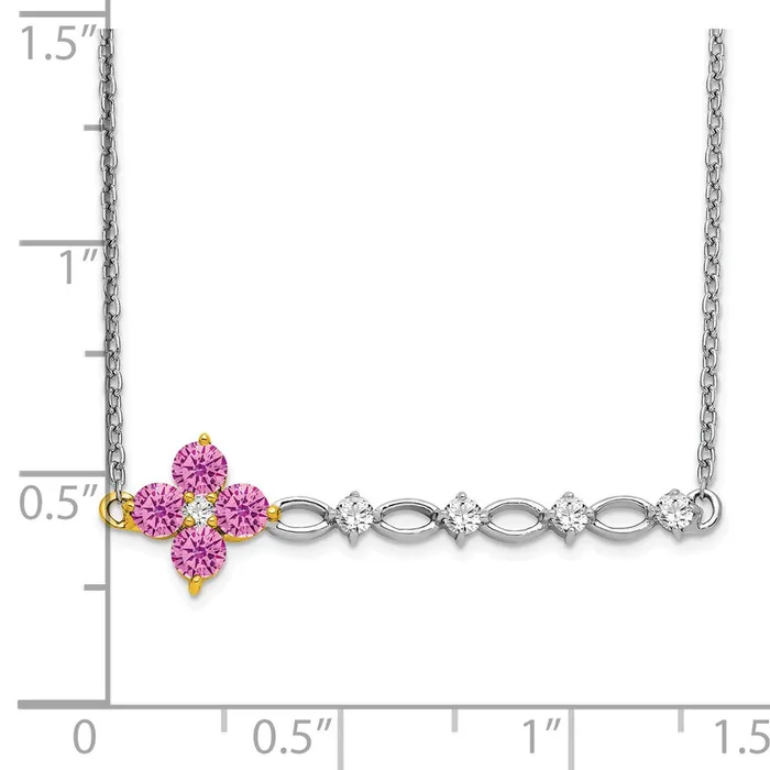Necklaces 14k TwoTone Gold Creat Pink SapphireReal Diamond 18in Floral Bar Necklace Goldia