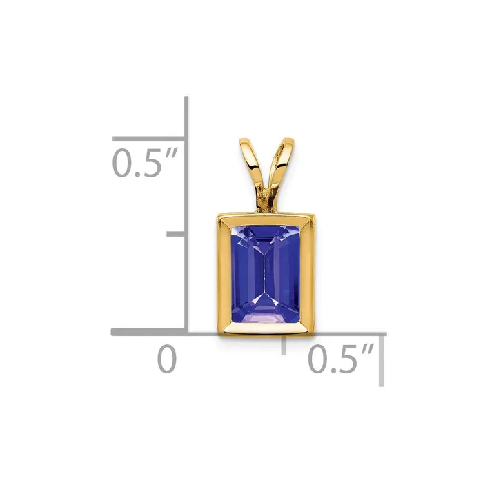 Necklaces 14k Yellow Gold 7x5mm Emerald Cut Tanzanite bezel pendant Goldia