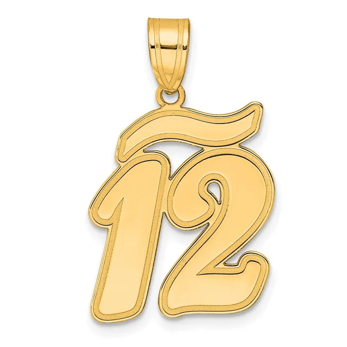 Necklaces 14k Yellow Gold Brushed Border Script Number 12 Pendant Goldia