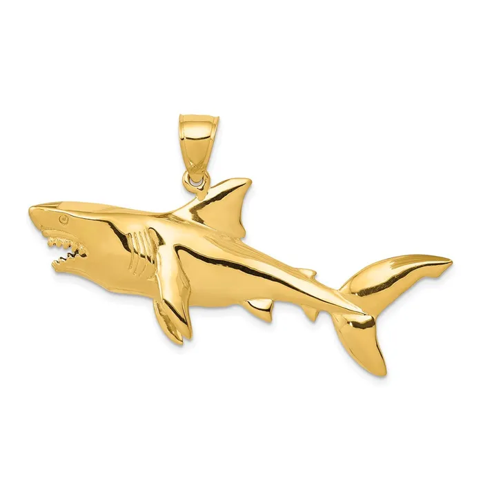 Necklaces 14k Yellow Gold Polished 3D Shark Pendant Goldia
