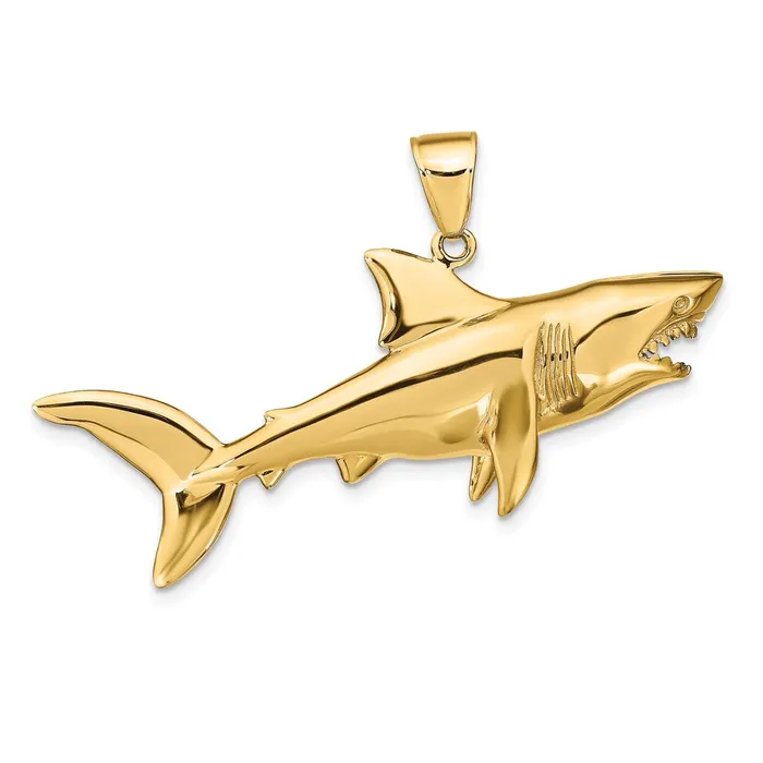 Necklaces 14k Yellow Gold Polished 3D Shark Pendant Goldia