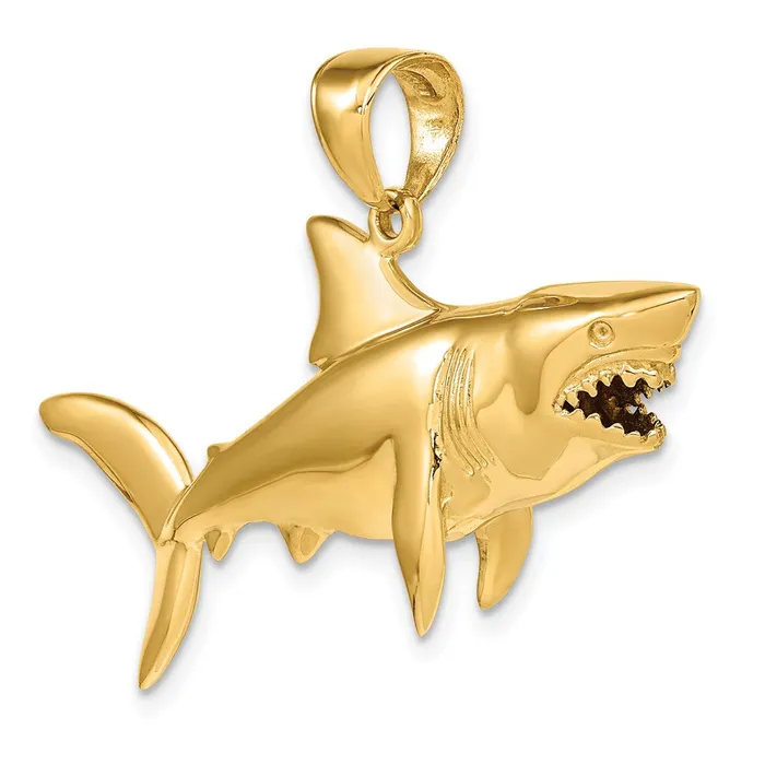 Necklaces 14k Yellow Gold Polished 3D Shark Pendant Goldia