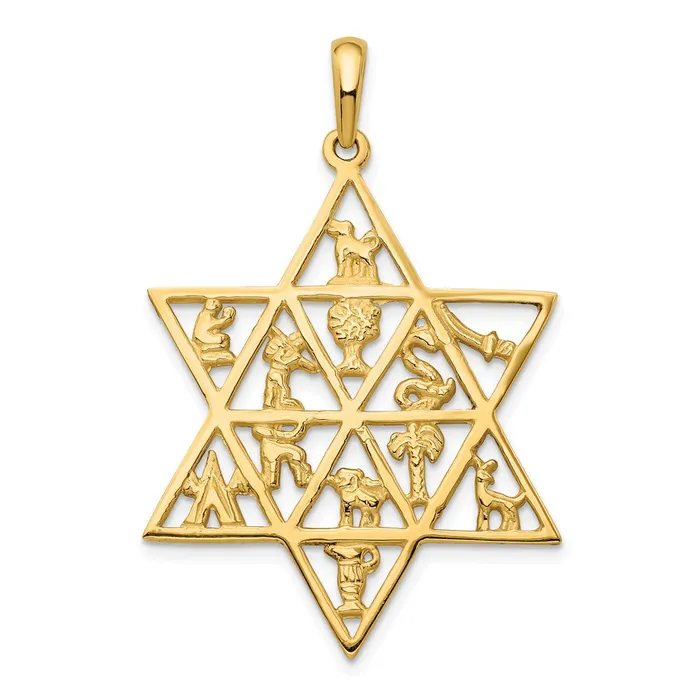 Necklaces 14k Yellow Gold Star Of David 12 Tribes Pendant Goldia