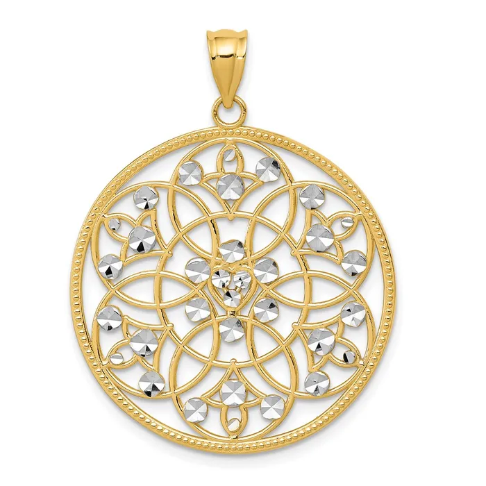 Necklaces 14k Yellow Rhodium Gold and Rhodium Diamondcut Circle Pendant Goldia Necklaces 14k Yellow Rhodium Gold and Rhodium Diamondcut Circle Pendant Goldia