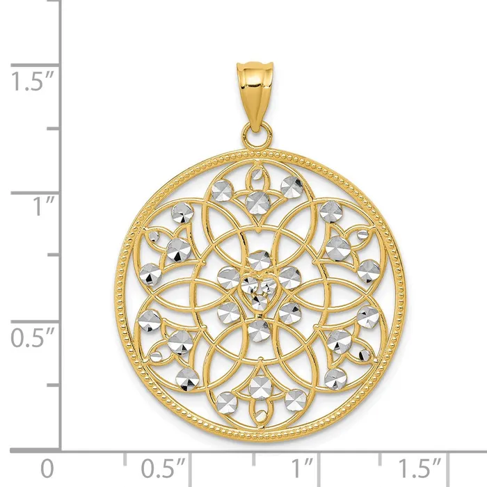 Necklaces 14k Yellow Rhodium Gold and Rhodium Diamondcut Circle Pendant Goldia