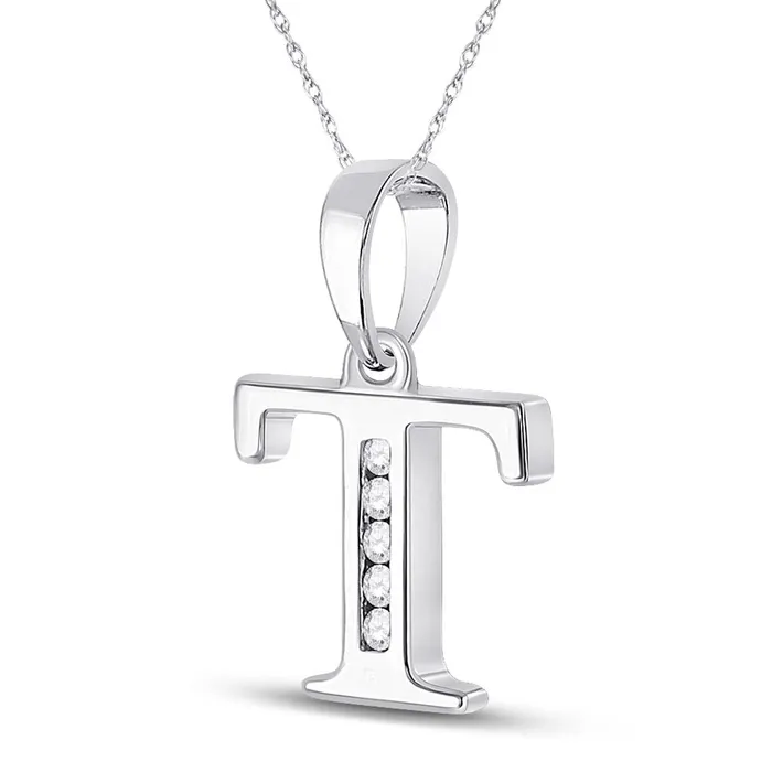 Necklaces gndatlanta 14k White Gold Round Diamond T Initial Letter Pendant 120 Cttw Necklaces gndatlanta 14k White Gold Round Diamond T Initial Letter Pendant 120 Cttw