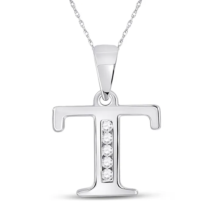 Necklaces gndatlanta 14k White Gold Round Diamond T Initial Letter Pendant 120 Cttw