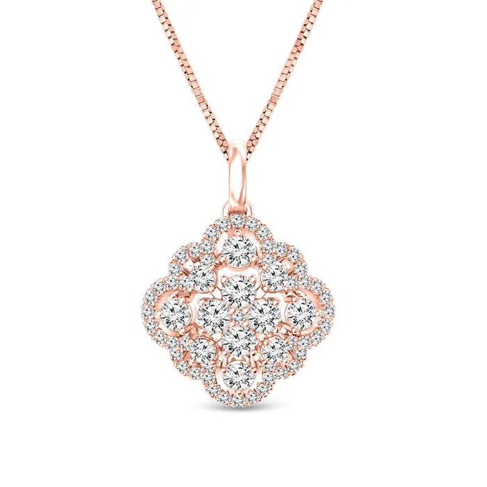 Necklaces Goldia 075 CT TW Quad Natural Diamond Scallop Frame Ornate Pendant in 10K Rose Gold Necklaces Goldia 075 CT TW Quad Natural Diamond Scallop Frame Ornate Pendant in 10K Rose Gold