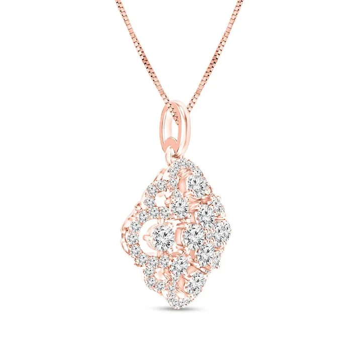 Necklaces Goldia 075 CT TW Quad Natural Diamond Scallop Frame Ornate Pendant in 10K Rose Gold Necklaces Goldia 075 CT TW Quad Natural Diamond Scallop Frame Ornate Pendant in 10K Rose Gold