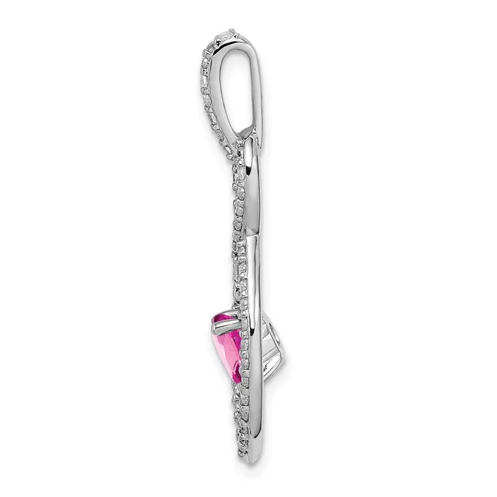 Necklaces Goldia 14k White Gold Created Pink Sapphire and Real Diamond Pendant
