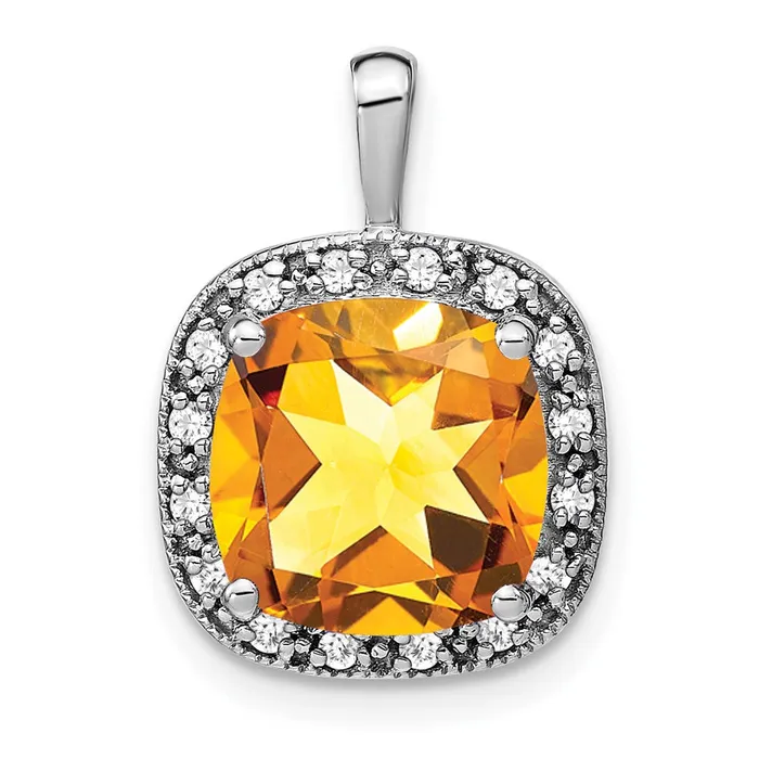 Necklaces Goldia 14k White Gold Cushion Citrine and Real Diamond Pendant