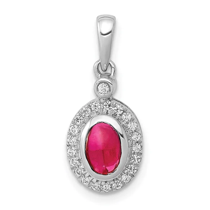 Necklaces Goldia 14k White Gold Real Diamond and Cabochon Ruby Halo Pendant Necklaces Goldia 14k White Gold Real Diamond and Cabochon Ruby Halo Pendant