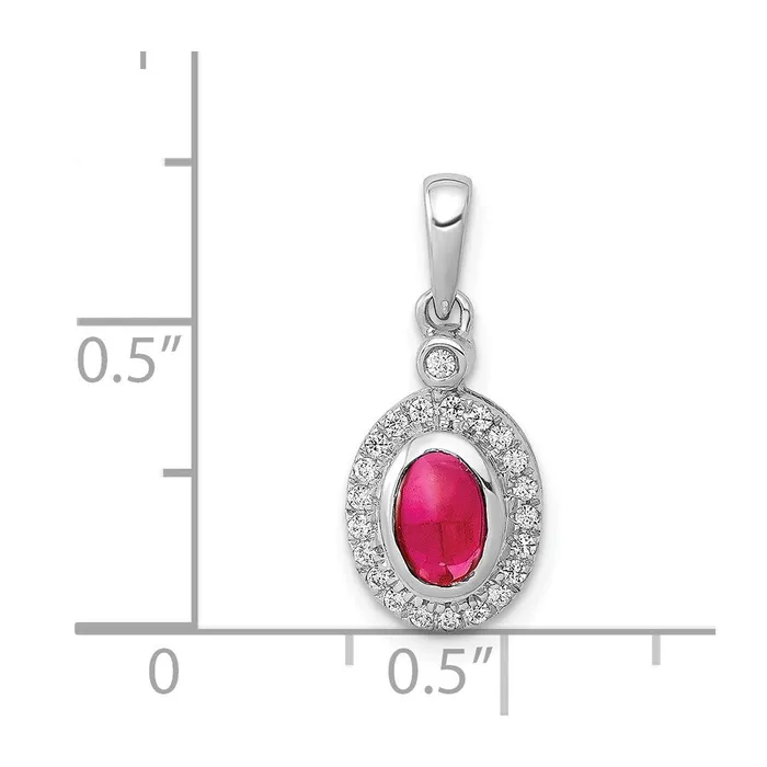 Necklaces Goldia 14k White Gold Real Diamond and Cabochon Ruby Halo Pendant