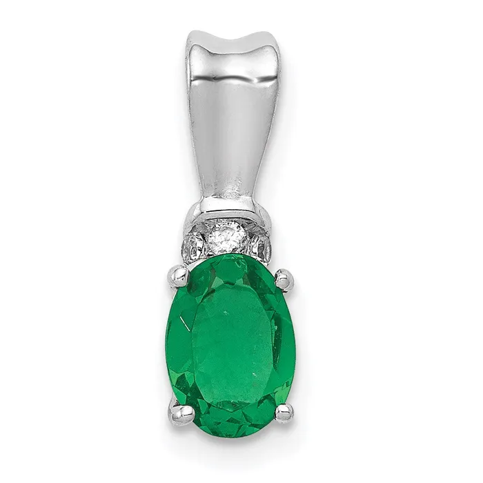 Necklaces Goldia 14k White Gold Real Diamond and Oval Emerald Pendant