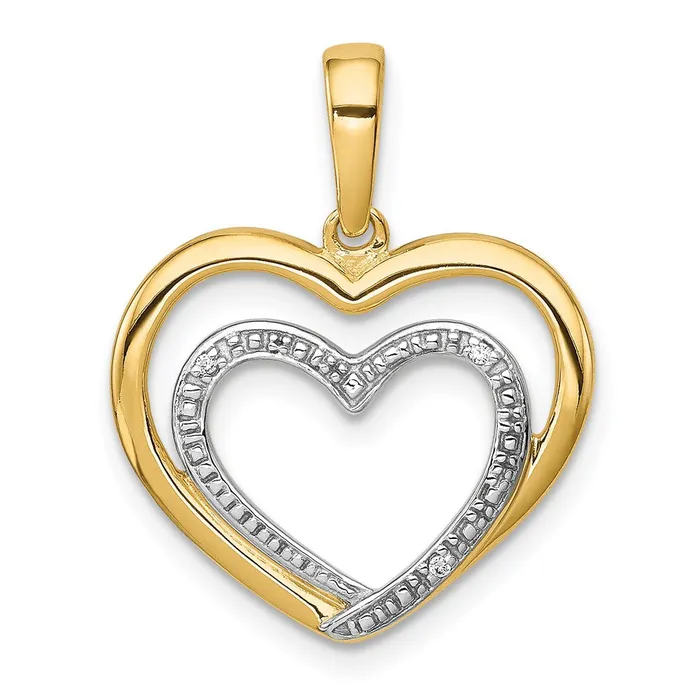 Necklaces Goldia 14K Yellow Gold 01ct Real Diamond and Rhodium Double Heart Pendant Necklaces Goldia 14K Yellow Gold 01ct Real Diamond and Rhodium Double Heart Pendant
