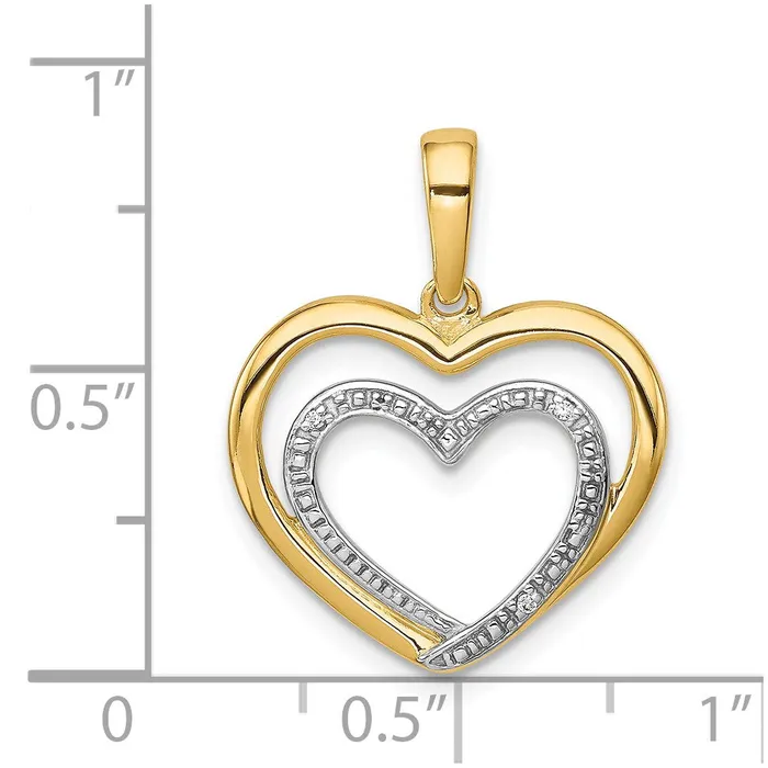 Necklaces Goldia 14K Yellow Gold 01ct Real Diamond and Rhodium Double Heart Pendant