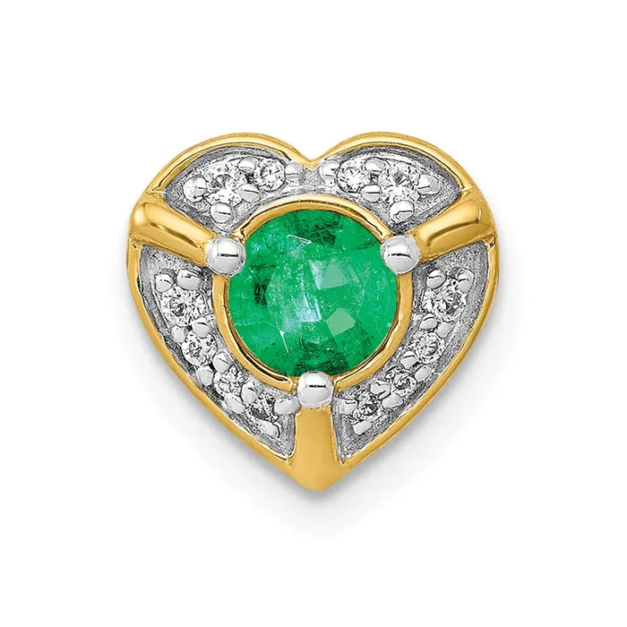 Necklaces Goldia 14K Yellow Gold Real Diamond and Emerald Fancy Heart Pendant Necklaces Goldia 14K Yellow Gold Real Diamond and Emerald Fancy Heart Pendant