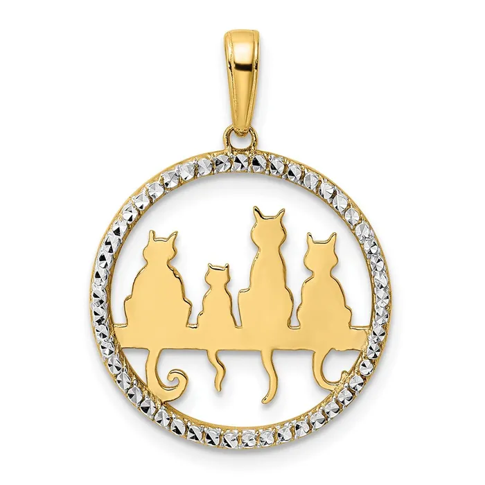 Necklaces Goldia 14k Yellow Rhodium Gold and White Rhodium Diamondcut Cats Sitting on Bench Pendant