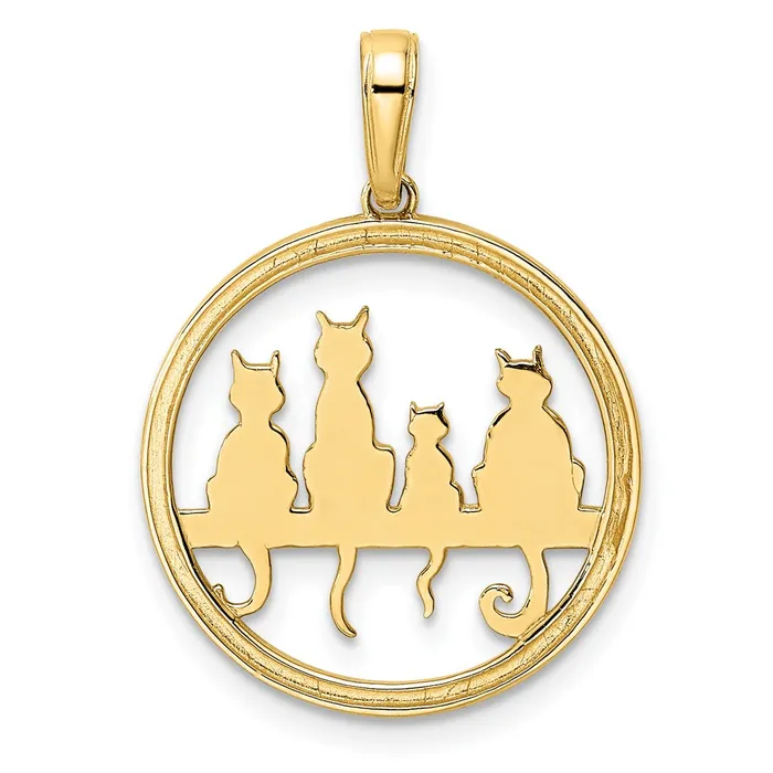 Necklaces Goldia 14k Yellow Rhodium Gold and White Rhodium Diamondcut Cats Sitting on Bench Pendant