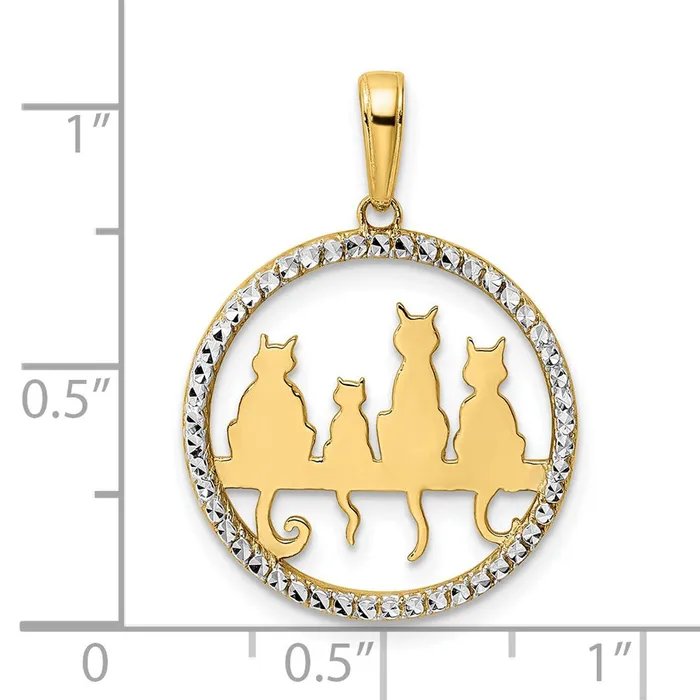 Necklaces Goldia 14k Yellow Rhodium Gold and White Rhodium Diamondcut Cats Sitting on Bench Pendant