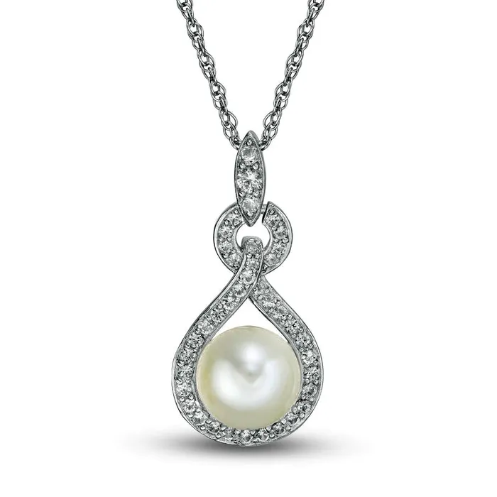 Necklaces Goldia 7580mm Cultured Freshwater Pearl and LabCreated White Sapphire Doorknocker Pendant in Sterling Silver Necklaces Goldia 7580mm Cultured Freshwater Pearl and LabCreated White Sapphire Doorknocker Pendant in Sterling Silver