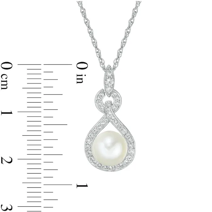 Necklaces Goldia 7580mm Cultured Freshwater Pearl and LabCreated White Sapphire Doorknocker Pendant in Sterling Silver Necklaces Goldia 7580mm Cultured Freshwater Pearl and LabCreated White Sapphire Doorknocker Pendant in Sterling Silver