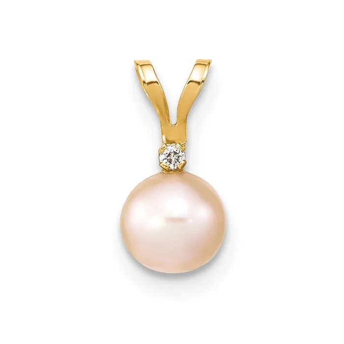 Necklaces Goldiacom 14k 5 6mm Round Pink Freshwater Cultured Pearl Diamond Pendant Necklaces Goldiacom 14k 5 6mm Round Pink Freshwater Cultured Pearl Diamond Pendant