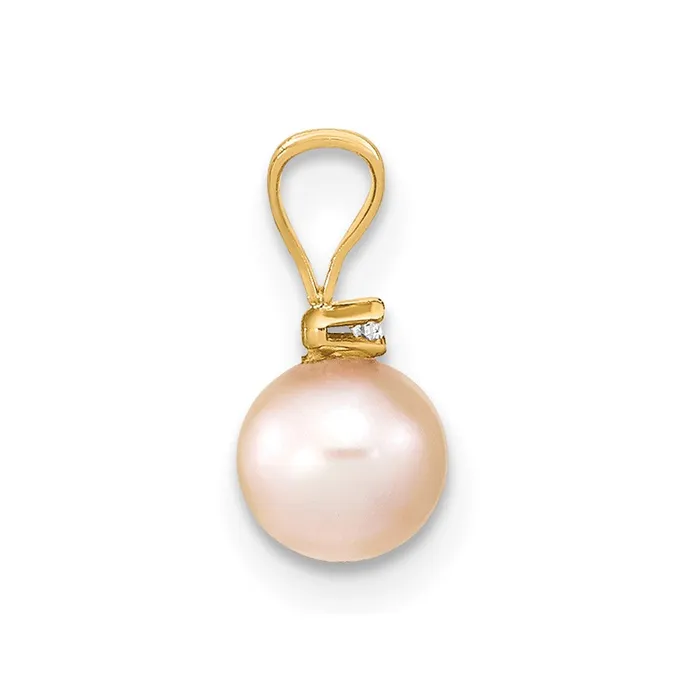 Necklaces Goldiacom 14k 5 6mm Round Pink Freshwater Cultured Pearl Diamond Pendant