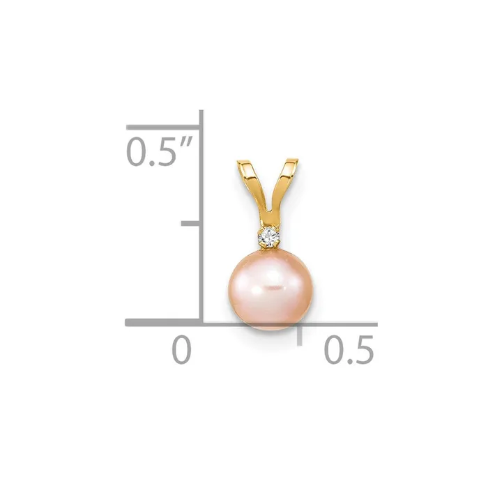 Necklaces Goldiacom 14k 5 6mm Round Pink Freshwater Cultured Pearl Diamond Pendant