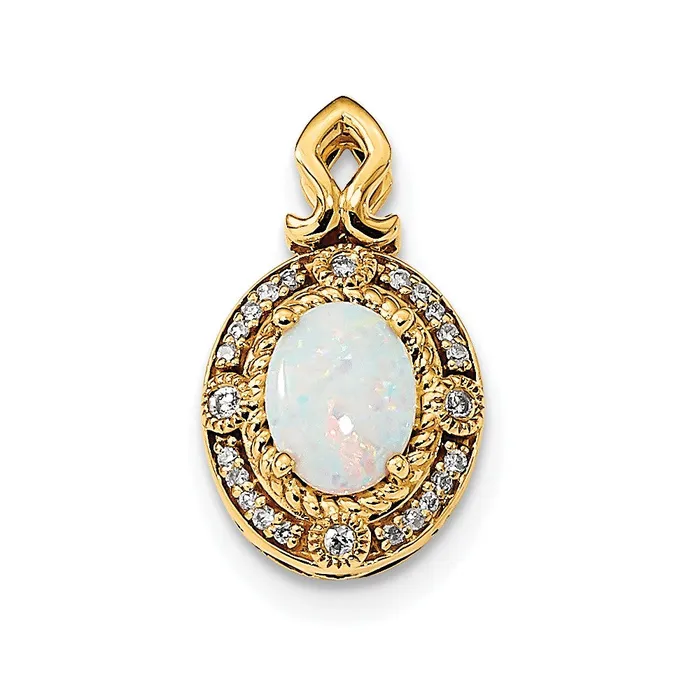 Necklaces Goldiacom 14k Gold with Austrian Opal and Diamond Pendant