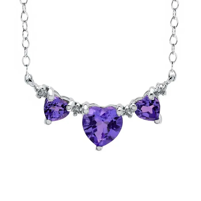 Necklaces Goldia HeartShaped Amethyst and Natural Diamond Accent Three Stone Necklace in Sterling Silver Necklaces Goldia HeartShaped Amethyst and Natural Diamond Accent Three Stone Necklace in Sterling Silver