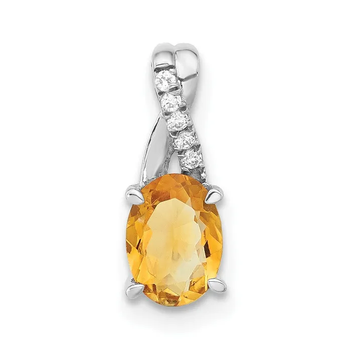 Necklaces Goldia Solid 14k White Gold Oval Simulated Citrine and CZ Pendant Necklaces Goldia Solid 14k White Gold Oval Simulated Citrine and CZ Pendant