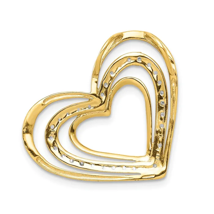Necklaces Goldia Solid 14k Yellow Gold 01ct Simulated CZ and Rhodium Triple Heart Chain Slide