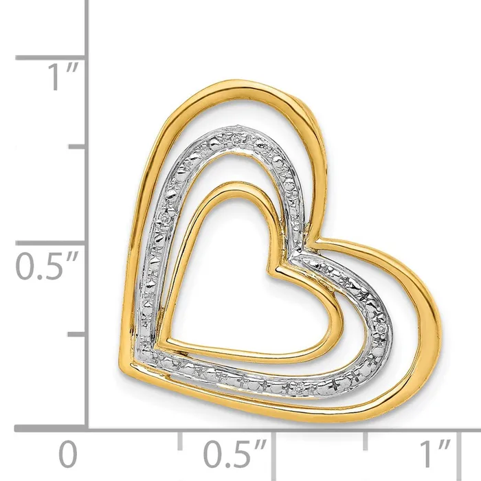 Necklaces Goldia Solid 14k Yellow Gold 01ct Simulated CZ and Rhodium Triple Heart Chain Slide