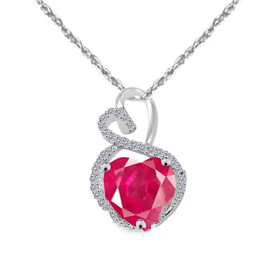 Necklaces Original Maulijewels 4 Carat Heart Shape Ruby Gemstone And White Diamond Pendant In 14k White Gold With 18 14k White Gold Plated Sterling Silver Box Chain JMS always Necklaces Original Maulijewels 4 Carat Heart Shape Ruby Gemstone And White Diamond Pendant In 14k White Gold With 18 14k White Gold Plated Sterling Silver Box Chain JMS always
