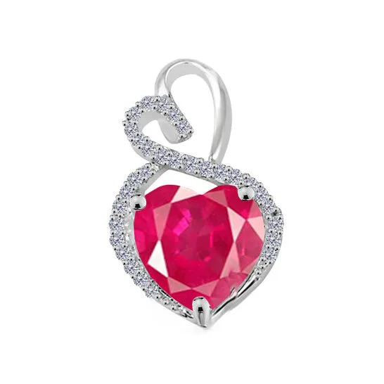 Necklaces Original Maulijewels 4 Carat Heart Shape Ruby Gemstone And White Diamond Pendant In 14k White Gold With 18 14k White Gold Plated Sterling Silver Box Chain JMS always Necklaces Original Maulijewels 4 Carat Heart Shape Ruby Gemstone And White Diamond Pendant In 14k White Gold With 18 14k White Gold Plated Sterling Silver Box Chain JMS always